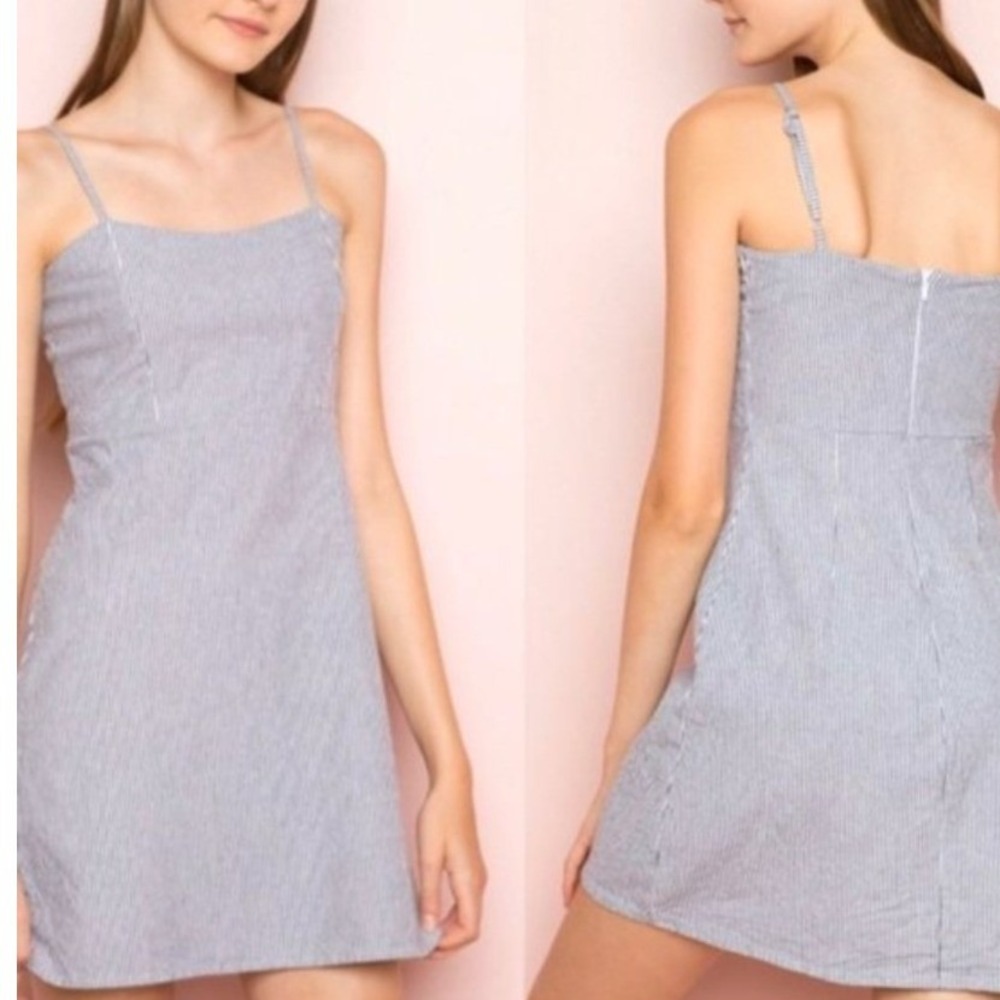 Brandy Melville Blue White Pinstripe Cotton Mini Sundress Sweetheart Neckline OS